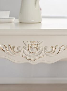 0J约小户型方形饭桌现代欧雕花餐厅式家用餐桌005长法式轻简奢白色饭