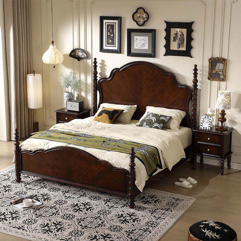 1法式复古实木床主卧家用中古风代米8现轻奢2216#双人具大床卧室