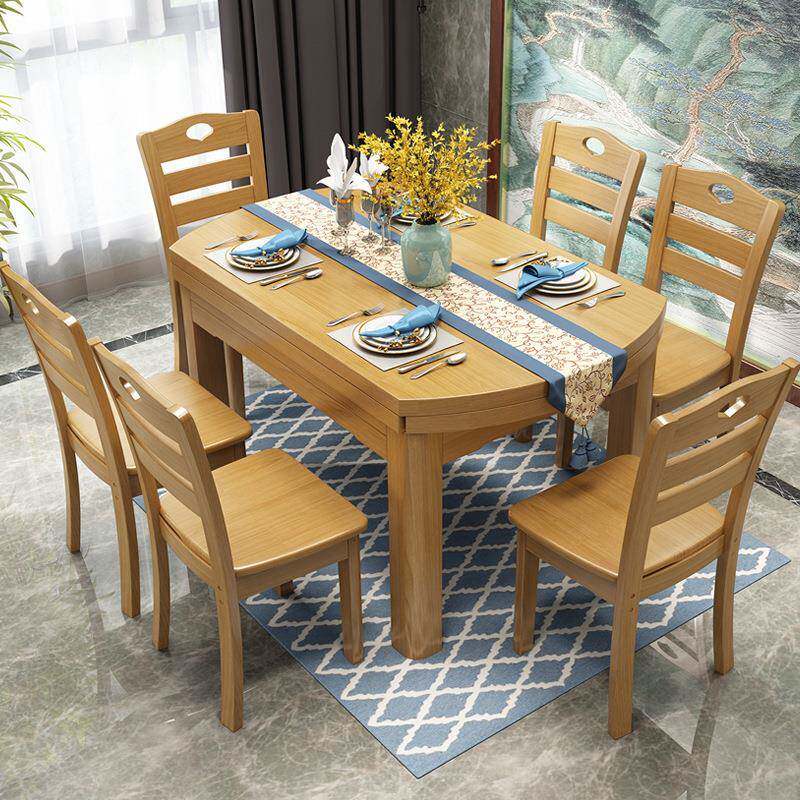 中约式实木餐桌椅合组伸缩折叠圆形餐桌饭CZ1餐桌现代简小户型家