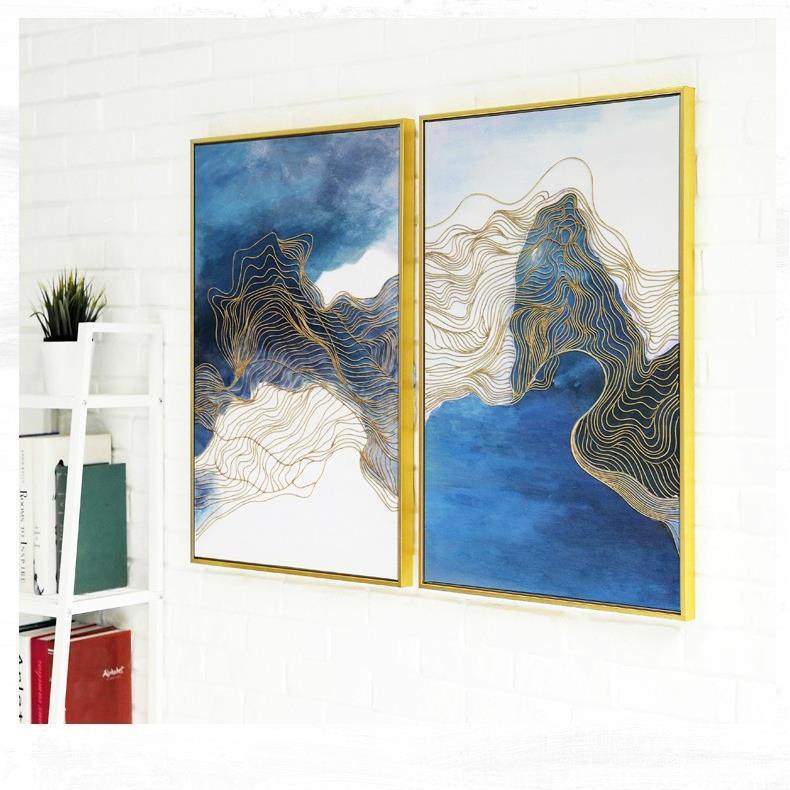 海酒阔天空抽象装MSA饰画白软装画客厅餐厅背景挂画三联蓝拼色店