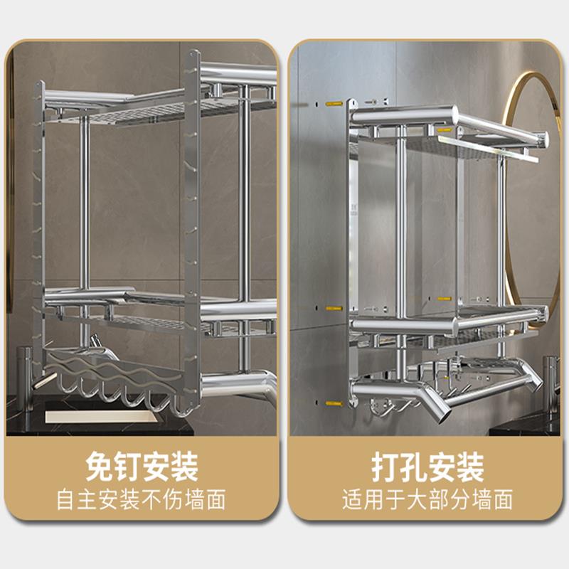 卫304带衣端生间置物架304不锈钢浴室毛巾架淋浴房所高2层厕壁挂