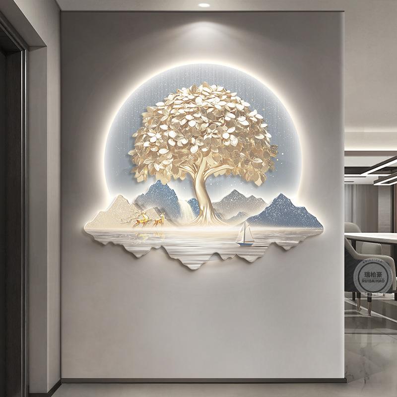 发财树新中式大玄CY900691水关装饰画轻奢气山走廊过户道挂画入正