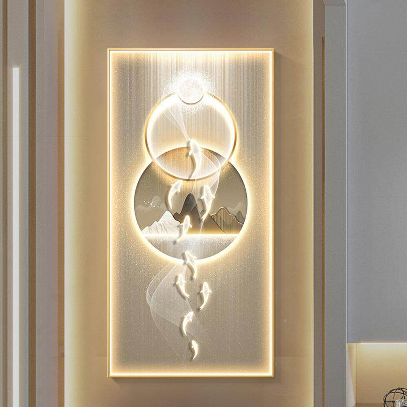 鱼图户正对门玄关装饰画ZZ0723-2led画寓意好画壁轻奢走廊过道灯