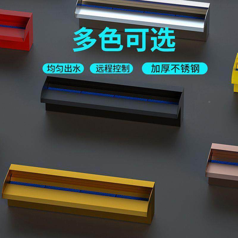 瀑出水口人黑色哑光庭院水幕水帘流水槽景水景墙不锈造591钢布造