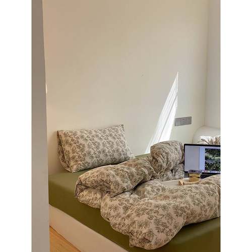 A5L软亲糯肤天竺棉裸睡四件套A类床田花卉针织棉床单F8M66床笠式