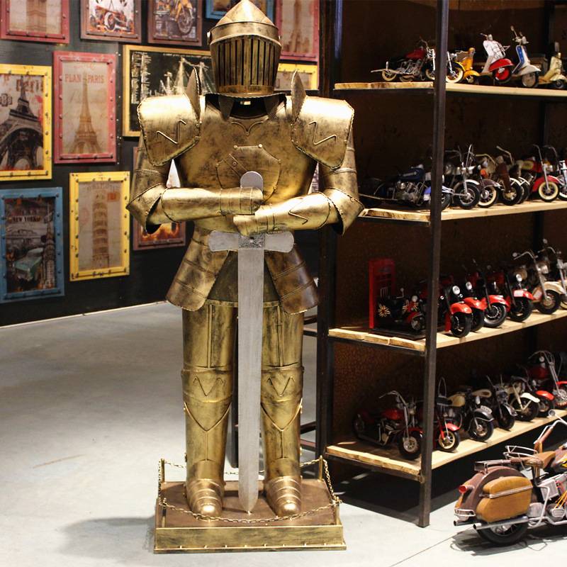 复古铁艺盔甲人摆件 武士铠甲骑士模型 酒吧家居装饰品 勇士模型