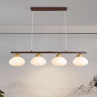 新中式 餐厅吊灯创意奶油风饭桌吧台LED灯胡桃木纹茶室中山灯具