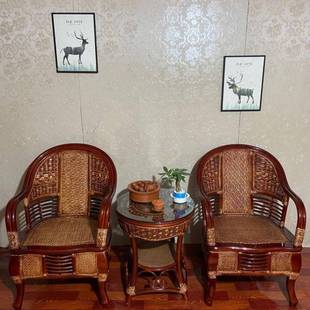 阳台真藤编桌椅庭院老式 休闲藤椅豪华椅子客厅高档藤椅茶几三件套