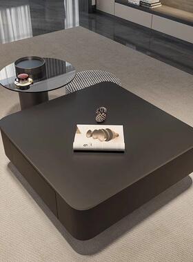 方客形黑色岩板茶几轻奢代简约现大户型厅家用茶桌意式设SQA极简计师