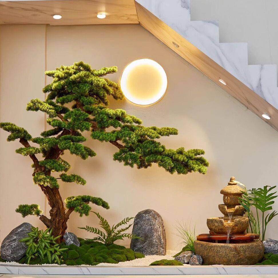 景观室内装饰迎客松罗汉松假迎客松造型酒店商场仿真松树盆景摆件