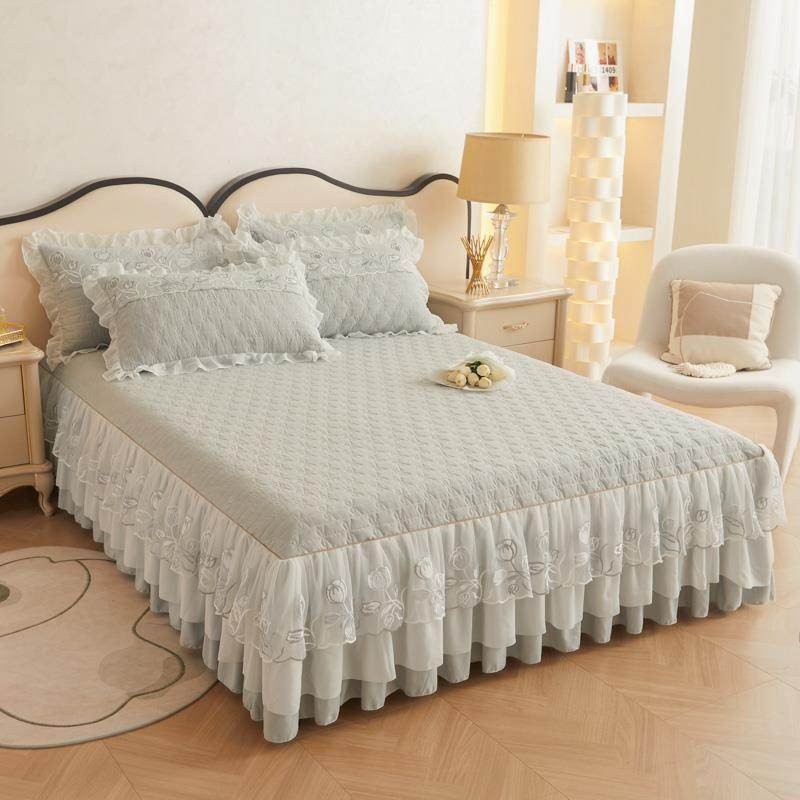 加厚韩夹棉蕾丝TWO四床裙三件套双人防床罩单件床单床套防尘滑罩,床上用品,床裙,淘宝优惠券,粉丝福利购,淘宝优惠卷