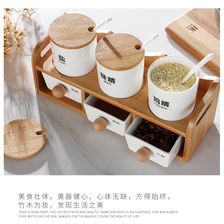 创意陶瓷调味罐套装家用厨房调料盒套装日式双层六件套调料瓶盐罐