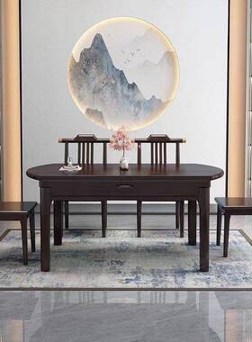 新中式岩板BPU餐桌椅子实木房厨餐吃桌家用新款小户折型伸缩叠饭