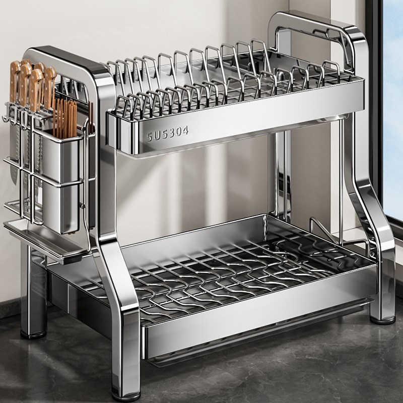304不锈钢碗碟收纳架厨房多功B能置物架碗筷碗盘沥水架碗柜放碗架