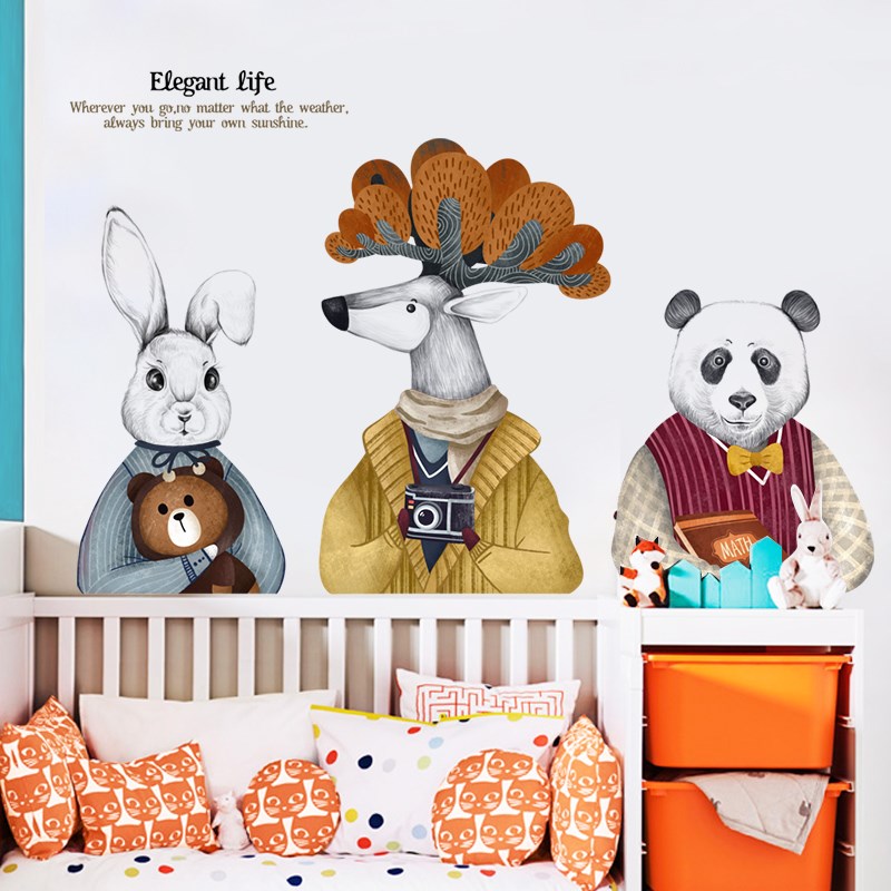 简约北欧风动物贴纸墙贴画墙纸自粘床头房L间墙面装饰客厅背景壁