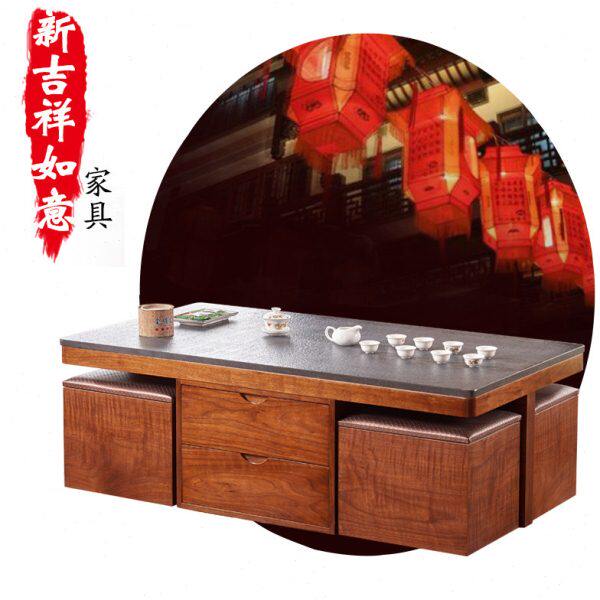 大理石火烧石功夫茶几现代中式茶艺桌椅组合茶台多功能自动上水