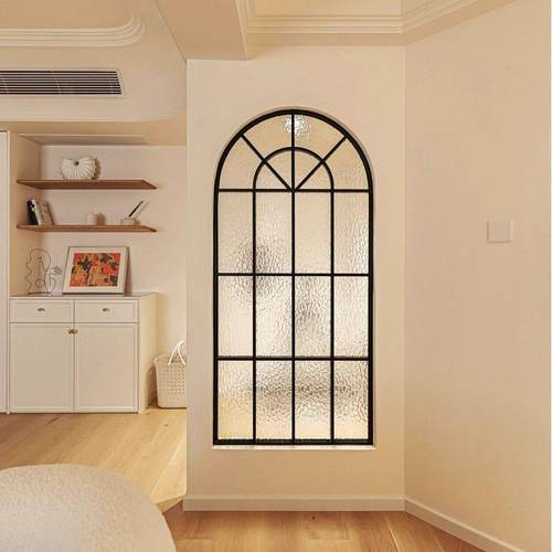 法式铁艺玻璃屏风客厅奶油风覆古隔断假窗户创意拱门玄关遮挡装饰