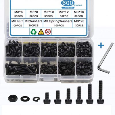 600pcs杯头内六角螺丝高强度碳钢圆柱头螺栓螺母垫面组合件质量好