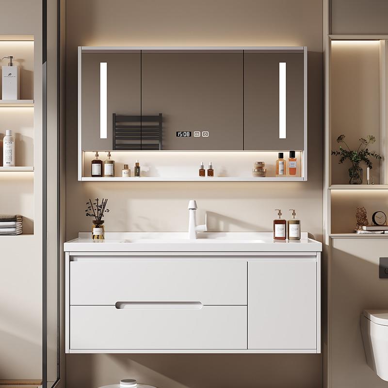 简约橡木烤漆浴室柜组合陶瓷一体洗脸洗手盆卫生间小户型洗漱台柜