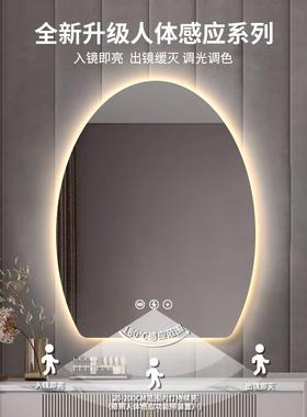 鹅蛋卧室l142d化妆镜带灯壁挂卫e生间梳台发光妆镜浴能室智镜触摸