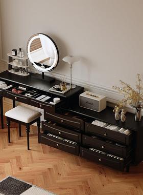 I1美式法式复古小用户型卧室斗柜梳台一体可伸缩转角妆黑色化621