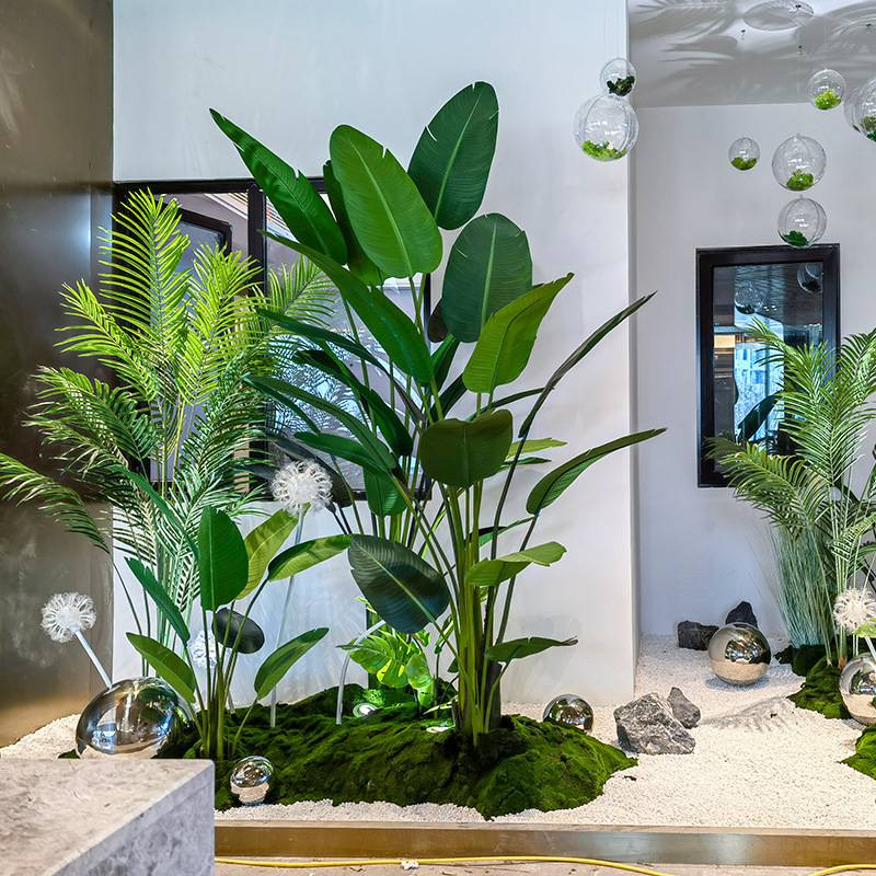 真绿植组合玄关楼梯转角假植物橱窗落地装饰仿真花仿真花艺玫瑰