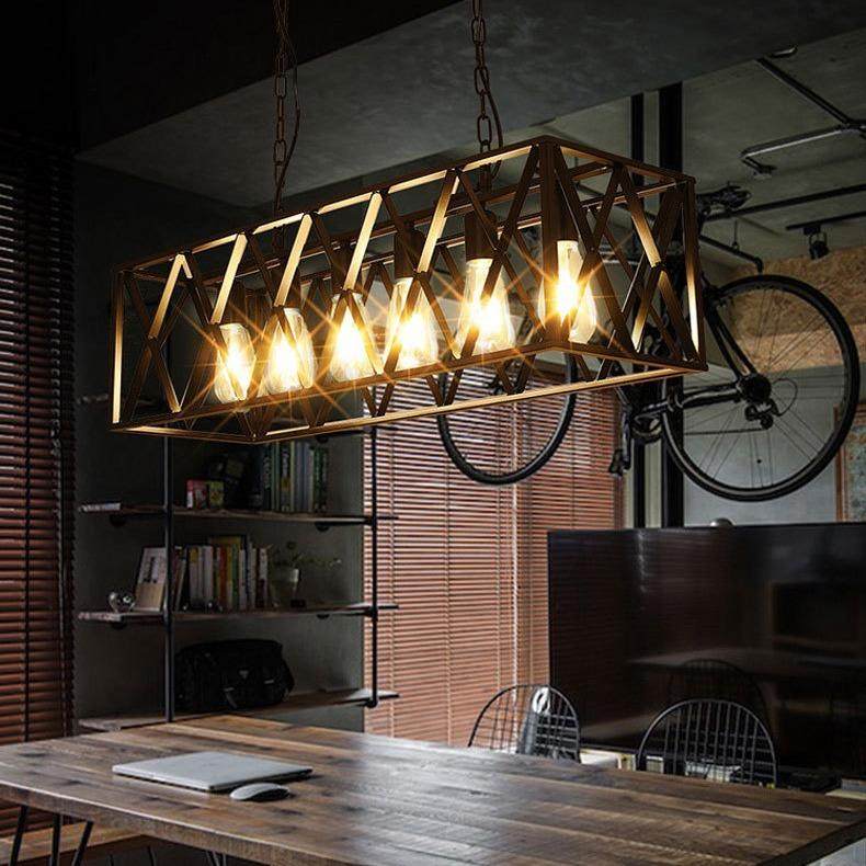 美式工业风复古铁艺创意装吧饰方框吊灯酒402餐厅办公室服店直灯,家装灯饰光源,智能吊灯,淘宝优惠券,粉丝福利购,淘宝优惠卷