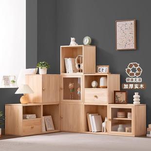 实木书架书柜置展物架带门柜储物柜一体格子柜示层柜落299SMZWG地