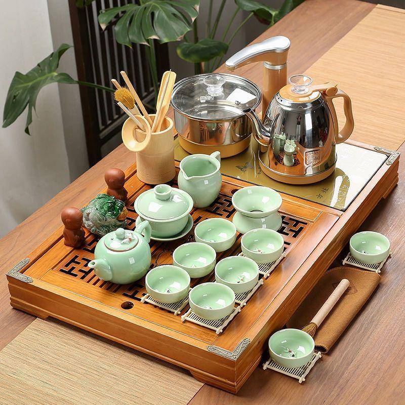 用茶盘套装带自全动电茶炉陶紫瓷砂玻璃茶具整家套实木一体默认项