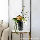 现代仿真花艺绿植琉璃花瓶样板房客厅餐桌茶几售楼处轻奢装 饰摆件