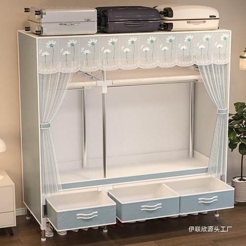 耐柜出租房用固结实衣简易衣柜家用卧室钢加管组装LSZ衣橱用收纳