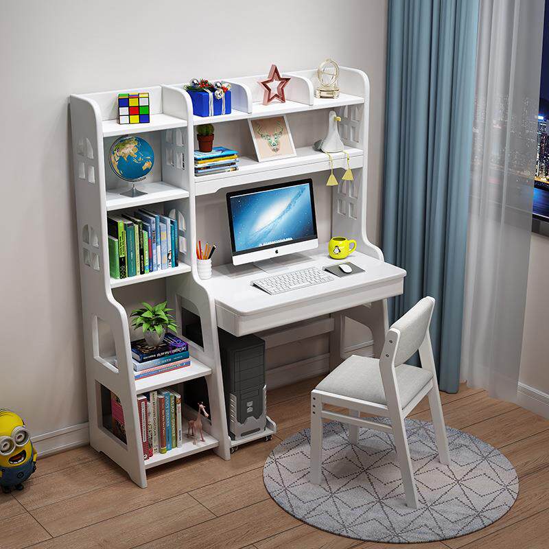 实木桌1童学习椅套装简约家初用中小学生中生书桌儿书架组合一体