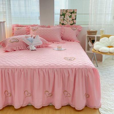 韩式结婚喜庆大套红色夹床裙三件棉全棉HWR绣花公主风加单厚床件