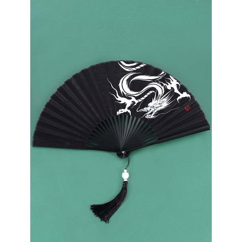雅扇堂折扇中国风男士霸气黑色龙扇子古风小巧儿童汉服折叠扇夏季