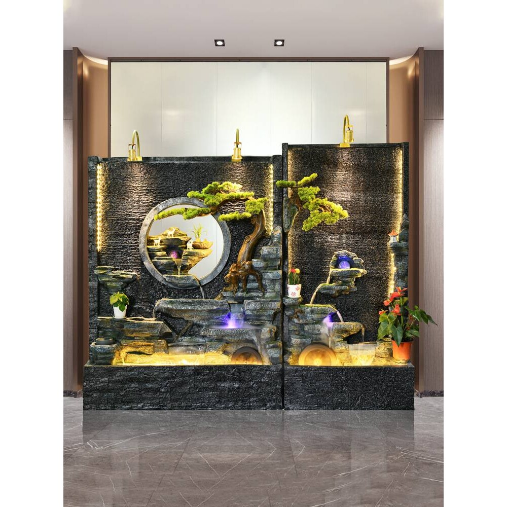 欧式水幕墙流水屏风喷泉招财公司落地摆件加湿器鱼池装饰花园庭院