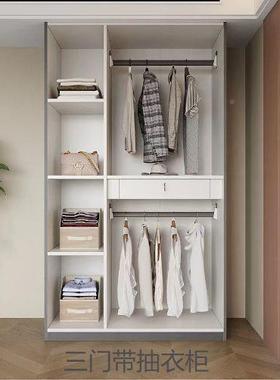 现代尺简约卧室多寸组合衣柜物YYB环保实欧松板奶油风木四门衣柜