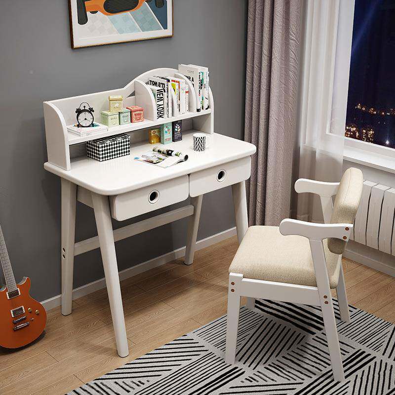 现代简约全实木书桌脑桌椅色书架组合儿童学生桌学118彩习电桌写