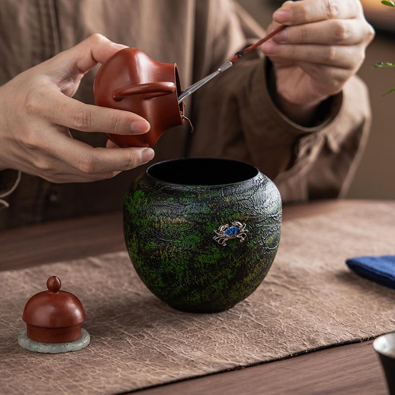 大漆老铁水水方复洗古水茶台TSA建干泡茶洗水盂茶渣台缸