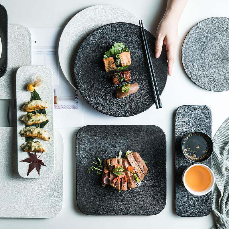 日式创意CVM西牛排餐盘餐家用店餐厅酒商用圆形陶平盘牛瓷扒盘子