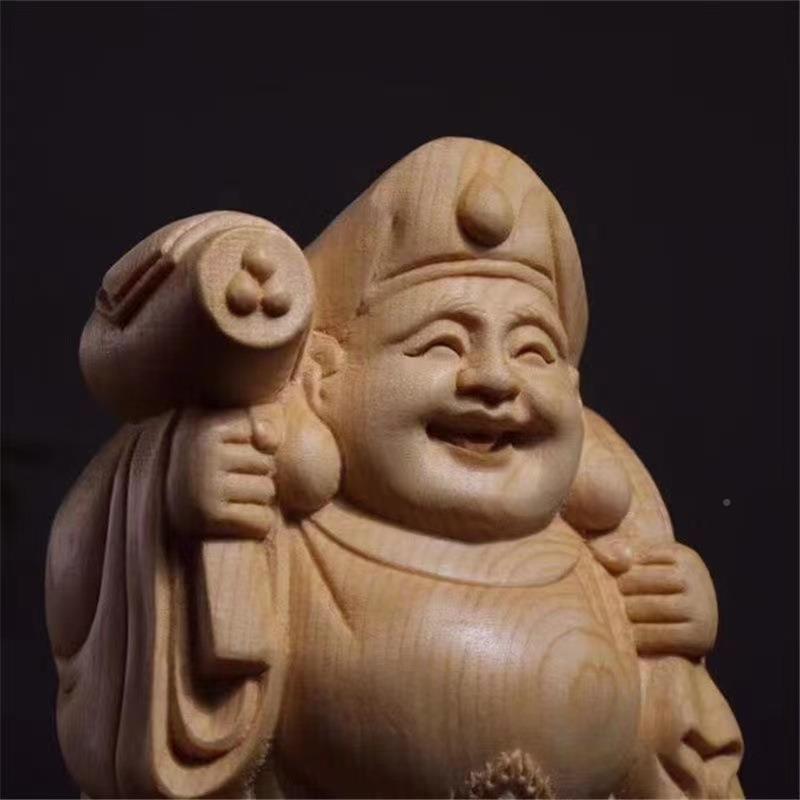 桧木雕刻大黑像天摆门法七福木护质工艺品木雕件