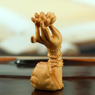 黄DFT杨木雕手把木质佛手莲花插件摆件茶道香道品禅艺家香居饰工