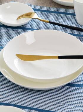 纯白骨瓷具碗F76JS8H9碟装家用白色6/8/10人组白套瓷碗盘整套餐具