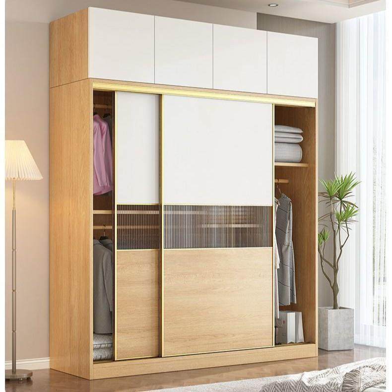 实木推现拉门衣柜卧室家用代简小户原木色移门NQP约木质儿童大衣