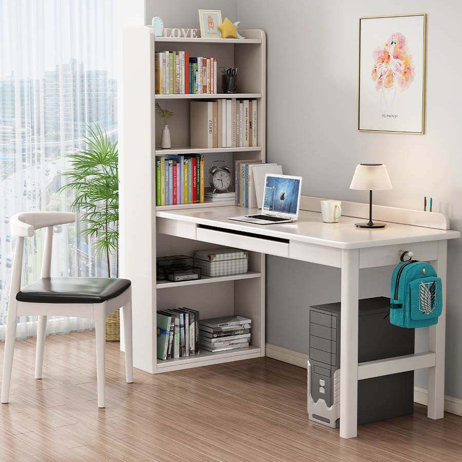 全实木转角书桌书架书柜一体台式电脑桌家用办公桌卧室学生学习桌