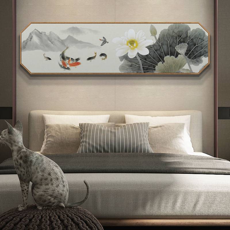 客厅新中式卧室装饰画酒店床头墙画横幅创意八边形餐厅茶室壁画图片