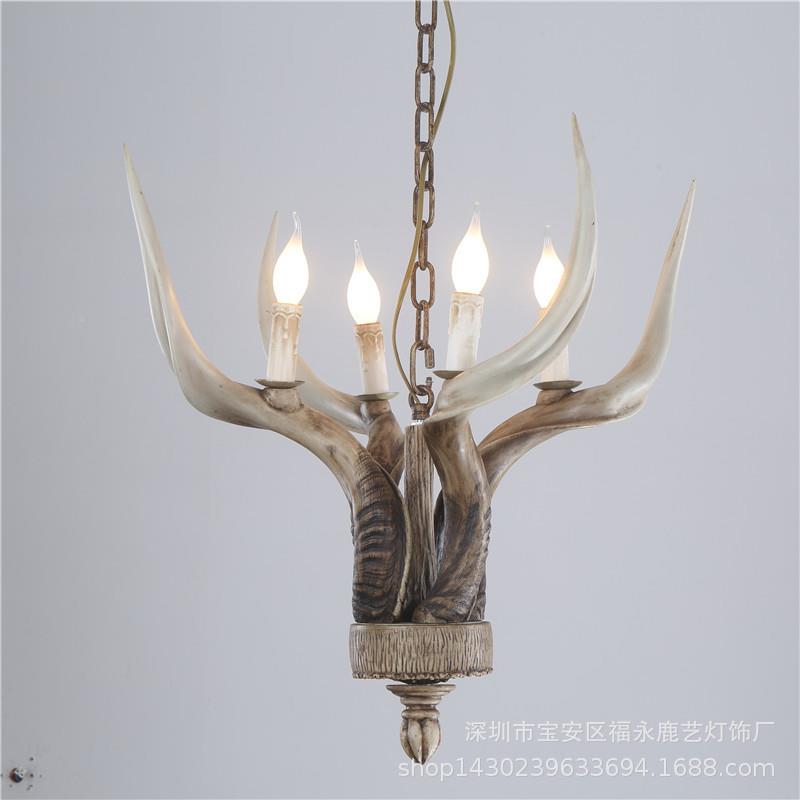 复古鹿8039-4吊灯欧式创式意树脂牛角吊灯客厅餐角厅美酒吧民宿装