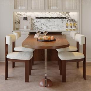 严桌选复古木餐户型中古风悬浮wyy20250吃小饭桌家用靠墙半实椭圆