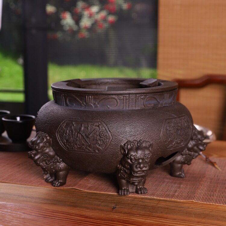 一心思贤围炉煮茶炭火酒精烧水炉室内摆件茶炉底座明火煮茶器铸铁