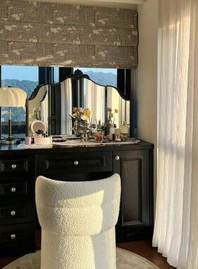 复古梳台妆镜子XVX法式桌面镜折三面卧室欧式折叠化妆镜三黑色