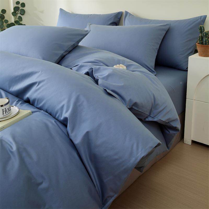 轻奢纯色全棉贡缎床上床被品四件套简约撞床单套床a笠类母【A类】